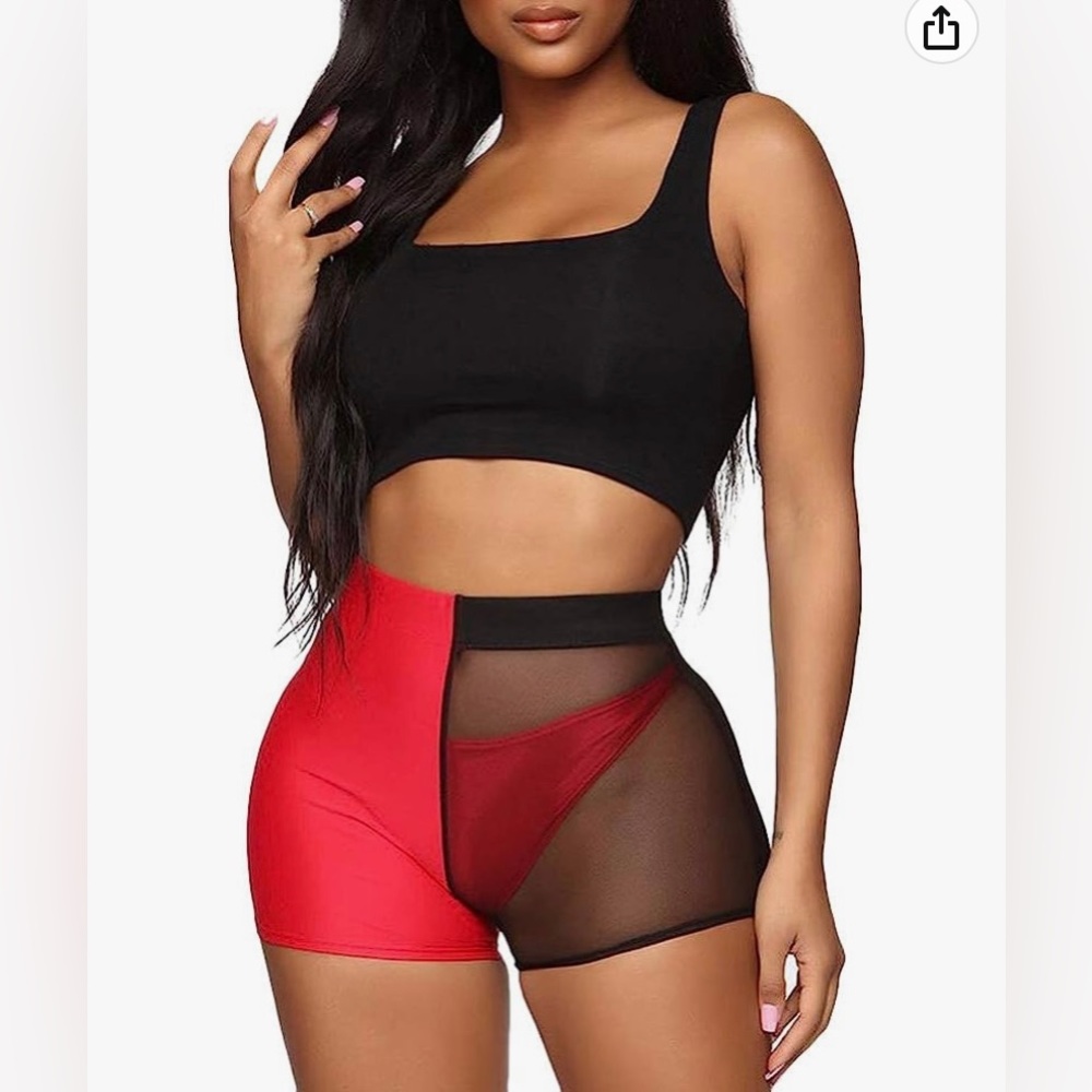 Brand new, three piece, mesh black & red festival rave edm outfit